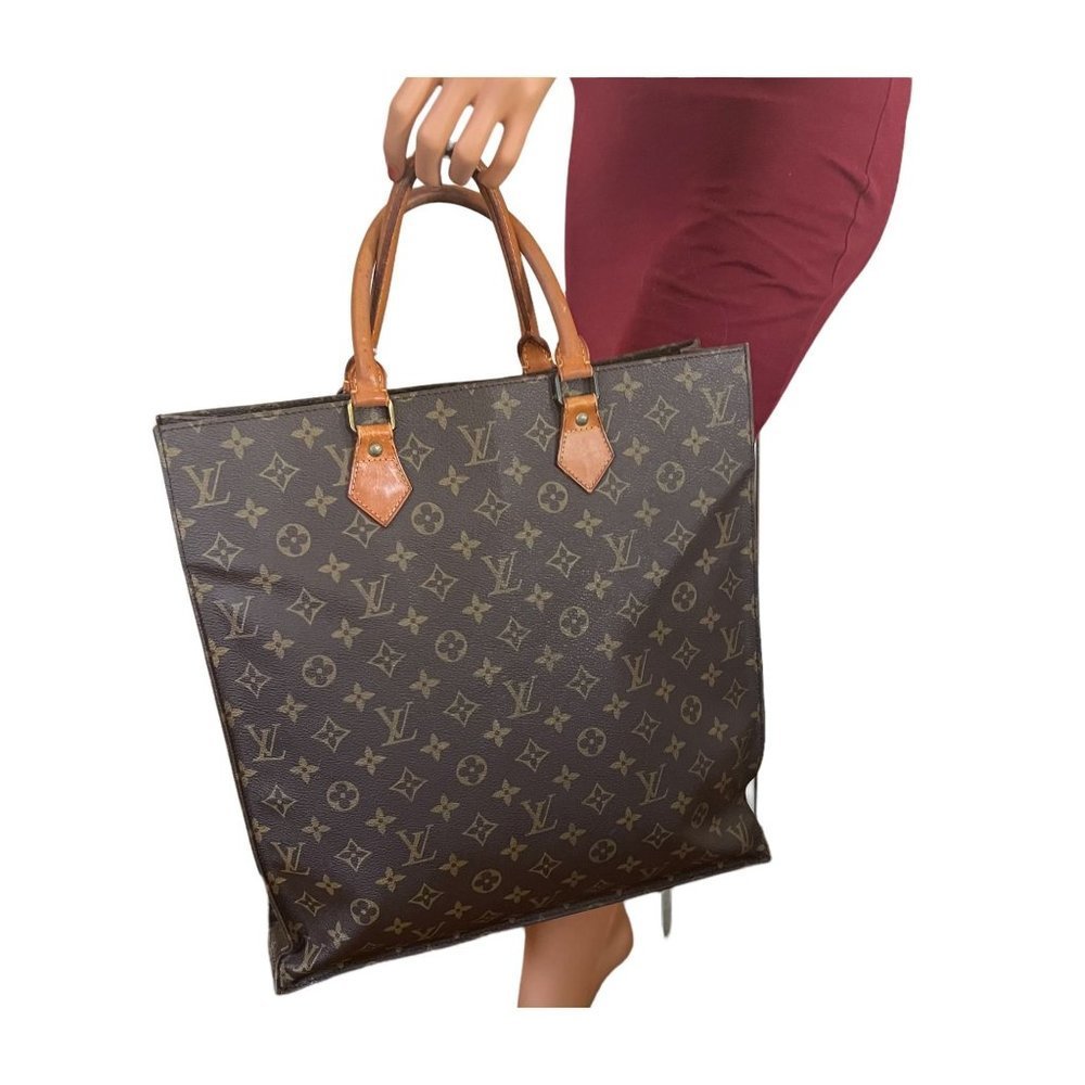 Authentic Louis Vuitton Tote Bag Sac Plat Monogram Used LV Handbag Vintage